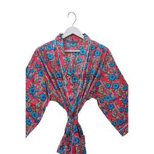 Bata de Casa de Algodón Puro con Estampado Indio, Kimono de Verano, Cubierta Floral para la Playa/Vestido Largo y Cómodo para Dormir, Uso Diario - Product Image 4