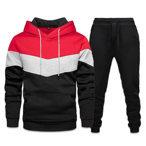 Ropa deportiva informal para hombre, conjuntos de Jogger de talla grande más nuevos, trajes de chándal para exteriores con Sudadera con capucha y pantalones con costuras de color - Product Image 3