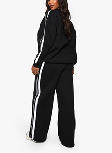 Ensemble sweat-shirt et pantalon de survêtement pour femme en molleton lourd 100% coton, imprimé à l'écran, logo brodé en dentelle - Product Image 3