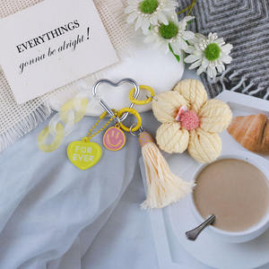 Porte-clés fleur en tissu fait à la main mignon fille sac pendentif <span class=keywords><strong>Mini</strong></span> <span class=keywords><strong>pompon</strong></span> porte-clés cadeau de vacances coeur porte-clés gland sac à main breloque - Product Image 5