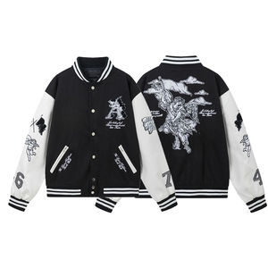 Veste de baseball de style streetwear pour homme, nouvelle arrivée en gros, de haute qualité, en cuir de vache enduit, broderie, col montant - Product Image 6