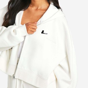 Color sólido logotipo personalizado 100% algodón transpirable Zip Sweatsuit Set mujeres Stand Front Heavyweight Winter Sporty Hoodie Jogger - Product Image 3