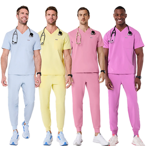 Ensembles de gommages médicaux pour hommes personnalisés de haute qualité respirant blanc à manches courtes uniformes d'infirmière tissu tricoté en Spandex doux - Product Image 2