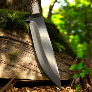 Herramienta D2 hecha a mano de acero personalizable OEM cuchillo de caza táctico de supervivencia con mango de cuerno de ciervo Aplicación de cuchillo Bowie - Product Image 4