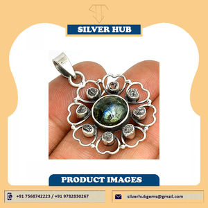 จี้เงินแท้ 925 สไตล์วินเทจ ประดับด้วยพลอยลาเวอร์ไคต์ธรรมชาติ 100% เครื่องประดับคุณภาพสูง สร้อยคอ ของขวัญสำหรับเธอ - Product Image 6