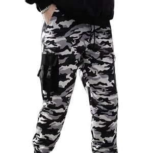 กางเกงคาร์โก้แบบสั่งทำสำหรับผู้ชายทำงาน ขอบเอวยางยืด มีกระเป๋าหลายช่อง ผ้าแคนวาสแบบดิสเทรส เอวสูง - Product Image 1