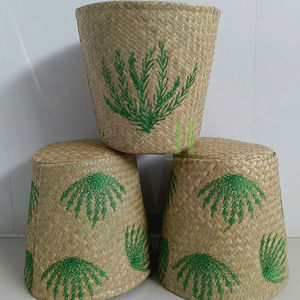 Cesta de almacenamiento de estrella de jacinto de agua de nuevos diseños, almacenamiento tejido a mano, ropa de lavandería, algas marinas hechas en Vietnam, artesanía HNH - Product Image 1