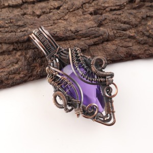 Chevron Amethyst Purple Gemstone Pear Cut Copper Wire <b>Wrapped</b> Fashion Pendant Necklace Oxidized Silver <b>Bridal</b> Party Wear Today - Product Image 4