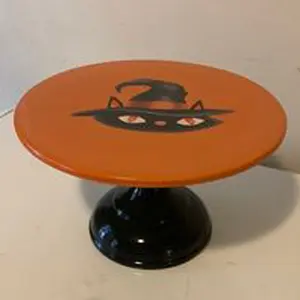 Modern Round Alumínio Bolo Stand Black Cat Design em Orange Top Desert Serve Ware Bandejas Halloween Autumn Cozinha Acessórios