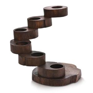 Porte-bougie en bois au design unique et artistique pour la décoration de la maison, éclairage subtil, accent de table, artisanal en provenance d'Inde - Product Image 3