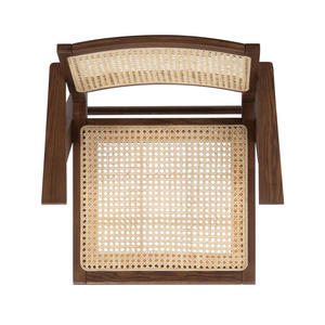Modern Arm Dining <b>Chair</b> with Solid Teak Wood Frame and Woven Natural <b>Rattan</b> Seat Backrest for Apartment and Indoor/Outdoor Use - Product Image 6