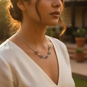 Collier en or 18 carats et argent 925 avec améthyste pour femmes, pierre précieuse classique tendance pour fiançailles, mariage, avec diamant, perle, quartz - Product Image 3