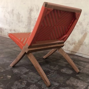 Chaise longue pliable en bois de teck brut, siège tressé à la main, chaise d'appoint de loisirs, chaise d'extérieur, hôtel, école, imperméable, écologique - Product Image 3