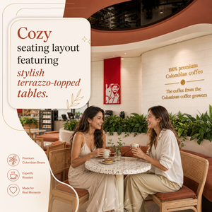 Set di Arredamento per Negozio di Caffè con Sedia in Rattan, Bancone ad Arco, Soffitto Ondulato e Parete Scanalata per Caffetteria Specializzata - Product Image 6
