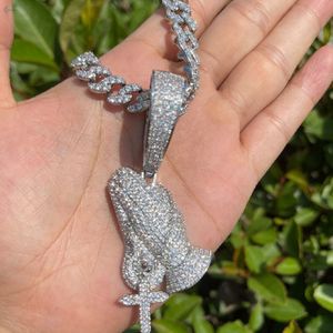 Lab Grown Diamond Iced Out Praying Hands Pendant with <b>Cross</b> Hip Hop <b>Necklace</b> for Men 925 Sterling <b>Silver</b> Luxury Pendant - Product Image 6