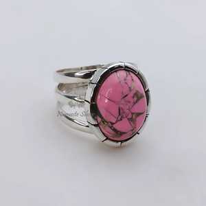 Elegant 925 Sterling Silver Pink Turquoise <b>Statement</b> Promise <b>Ring</b> Handmade Natural Pink Copper Oval Jewelry Gift - Product Image 4