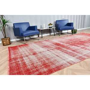 Turkish Large Rug 5.5x11.6 ft, <b>Red</b> Striped Vintage <b>Wool</b> Rug - Product Image 2