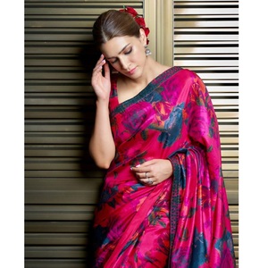 Latest Designer Ethnic Georgette <b>Saree</b> Most Trending Party Wear High Embroidery Lace Work Digital Print Beautiful Sari - Product Image 1