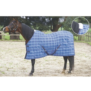 1200丹尼尔聚丙烯室内稳定马毯冬季350克重填充网眼羊毛棉皇家蓝色冰蓝色格子盛装舞步使用 - Product Image 3