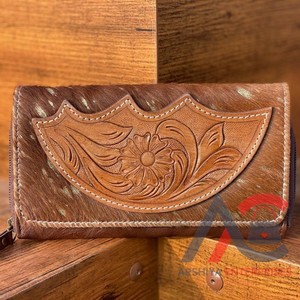 กระเป๋าคลัทช์หนังขนเฟอร์แบบตะวันตกกระเป๋าสตางค์หนังวัวเฟอร์ทำมือเป็นของขวัญสำหรับผู้หญิง - Product Image 1