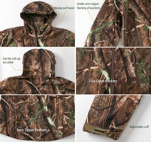 2025 vêtements de chasse silencieux pour hommes coquille souple en plein air randonnée veste camouflage résistant à l'eau polaire à capuche manteau avec poches - Product Image 5