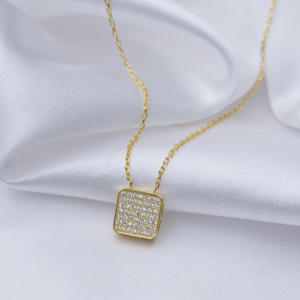 Collar de Plata de Ley 925 con Circonita Blanca, Diseño Cuadrado Minimalista, para Bodas, Venta al por Mayor - Product Image 3