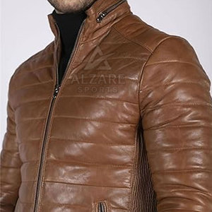 Veste matelassée en cuir élégante avec rembourrage isolant, design résistant au vent et coupe confortable pour tous les jours - Product Image 6