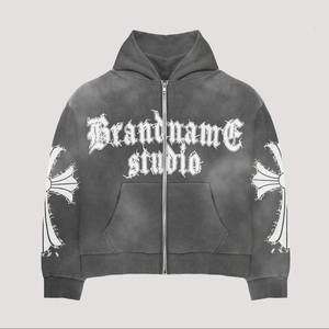 Vente en gros 100% coton sweat à capuche zippé hommes surdimensionné Streetwear strass bouffant polaire sweat - Product Image 1