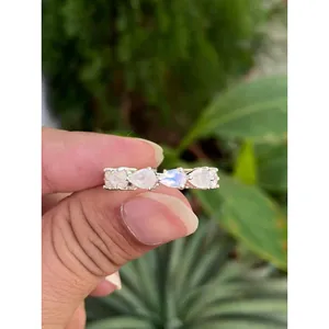 Eternity Band Pear Cut <b>Moonstone</b> <b>Ring</b> 925 Sterling Silver Handmade Gemstone <b>Ring</b> Wholesale Jewelry Supplier - Product Image 1