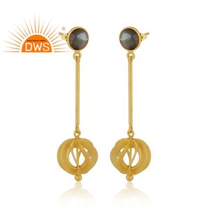 Último diseño hecho a mano 18K chapado en oro labradorita natural piedra preciosa colgante pendiente Demi joyería fina fabricante - Product Image 2