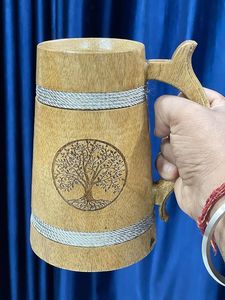 Taza de madera Natural 100% para cerveza y utensilios de bar y mesa con asa Taza de cerveza Taza de café hecha a mano Falak World Export - Product Image 5