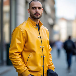 แจ็กเก็ตหนังแบบกำหนดเองสำหรับบุรุษแจ็คเก็ตหนังแบบคอกลมหนังสำหรับผู้ชาย - Product Image 5