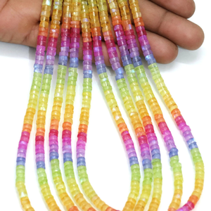 Perles Heishi en pierre de lune arc-en-ciel multicolores naturelles et chatoyantes, forme de pneu lisse, 15 pouces, pierre de lune arc-en-ciel ombrée, forme de roue, perle entière - Product Image 1