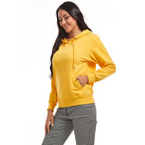 Sudadera con Capucha Amarilla para Mujer, Color Sólido, Tejido de Algodón, Manga Larga, Corte Regular, con Bolsillos, para Otoño - Product Image 2