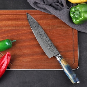 Cuchillo de Chef Damasco personalizado al por mayor con mango de madera de resina cuchillo de cocina de acero inoxidable OEM/ODM pedidos a granel Bienvenidos - Product Image 4