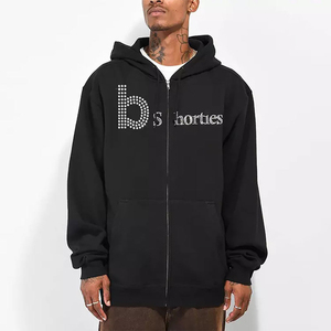 Korean Heavy Cotton <b>Zip</b>-<b>up</b> <b>Hoodie</b> <b>Black</b> Oversized Custom Design with Rhinestone for Winter Season - Product Image 4