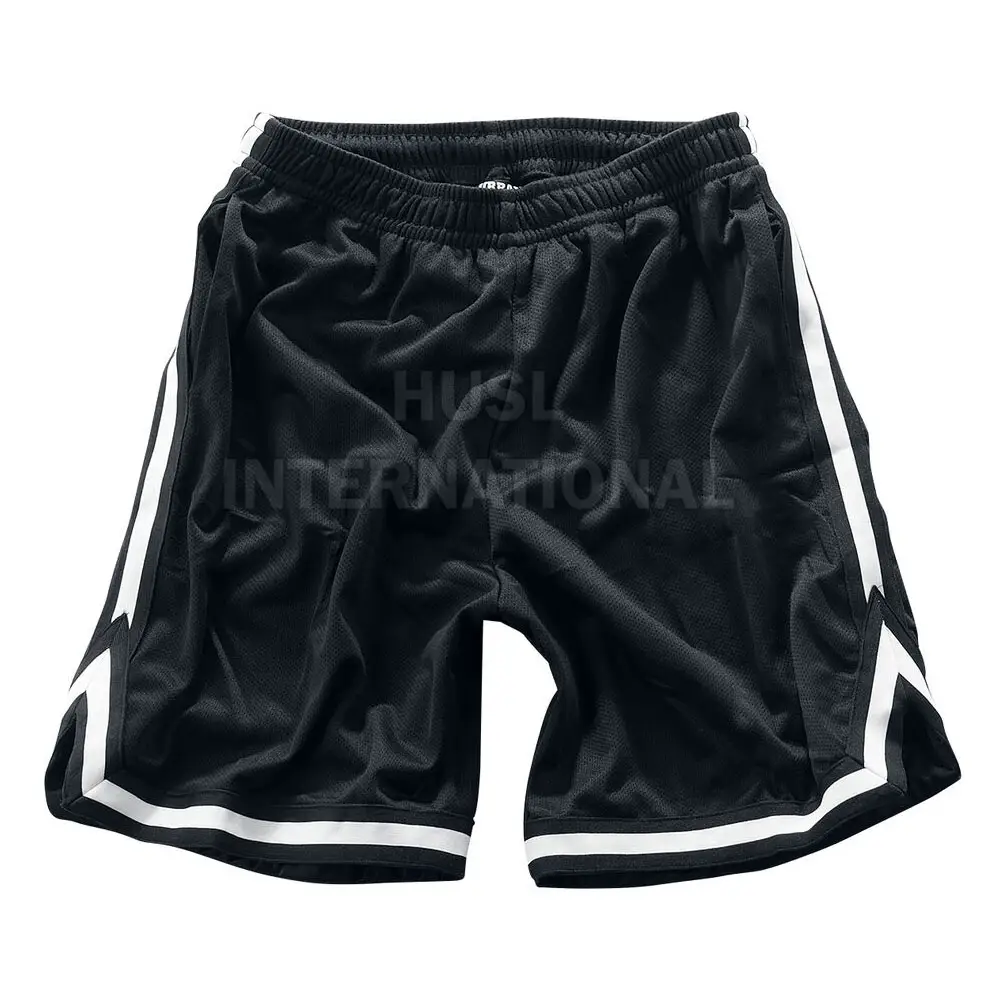 Pantalones cortos lisos de malla para todo equipo, Color negro con lados, líneas blancas