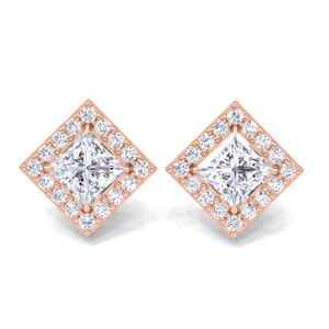 Boucles d'oreilles clous halo en diamant de laboratoire taille princesse 1,32 carat, or jaune, blanc, rose 9K plaqué rhodium, monture carrée géométrique - Product Image 4