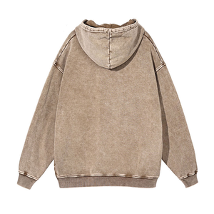 เสื้อมีฮู้ดซักแบบวินเทจที่360Gsm เสื้อมีฮู้ดผ้าคอตตอนหนักสำหรับทุกเพศเสื้อฮู้ดสีขาวแบบหลวมเปิดไหล่สีชมพูปักโลโก้ - Product Image 2