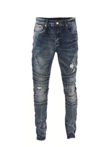 Jean droit en denim extensible taille mi-haute pour homme - Style vintage hip-hop uni avec détails brodés et boutons, résistant aux déchirures, collection printemps - Product Image 3