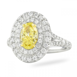 Anillo de Doble Halo con Diamante Ovalado Amarillo Intenso de 1 Quilate, Elegantes Anillos de Diamantes - Product Image 1