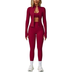 Conjunto Deportivo de 3 Piezas para Mujer, Leggings Moldeadores, Sujetador Deportivo y Top de Manga Larga para Gimnasio - Product Image 1