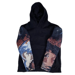 Venta superior Sudadera con capucha de impresión personalizada con tejido Jacquard Pullover Bordado Tapiz Sudaderas con capucha negras - Product Image 2