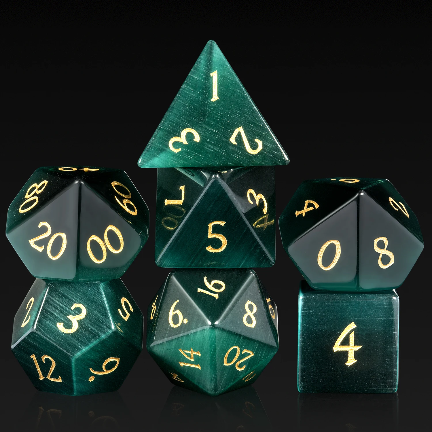 Лидер продаж, кости из натурального драгоценного камня d & d с гравировкой, игральные кости под драгоценный камень ручной работы, набор многогранных костей для настольных игр, Зеленый кошачий глаз
