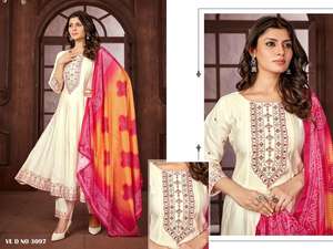 Nouvelle tenue 2024, dernière tendance, best-seller, Kurti Anarkali en pur mousseline, pantalon et dupatta avec broderie, mode féminine, exportateur - Product Image 3