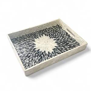 Plateau en nacre fait à la main, plateau de service décoratif, incrustation de coquillages, décoration de maison écologique naturelle - Product Image 1