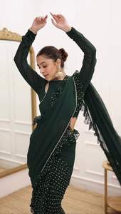 Sari de Georgette Sintética Listo para Usar, Estampado Digital con Volantes y Encaje Elegante, Blusa de Encaje Liso, Ropa Étnica de Moda - Product Image 4