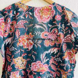 Hermoso Vestido Estampado Floral en Bloques de Algodón, Vestido para Uso Casual, Vestido Estampado a Mano - Product Image 4