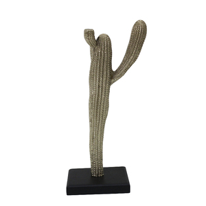 Meilleure vente sculpture décorative cactus en aluminium avec base rectangle en bois laiton brut EPL décor de bureau à domicile et de salon - Product Image 2