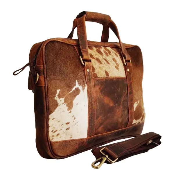 High Quality Hair On Leather Customized Men's Tote Bag Business Laptop Shoulder Bag